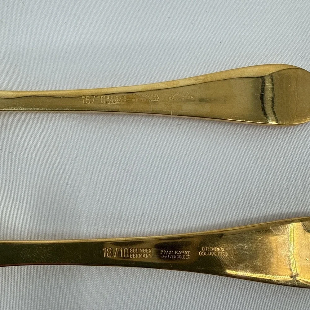 Solingen 18/10 23/24K Gold Plated Hartvergoldet Crown Collection Cold Meat Forks